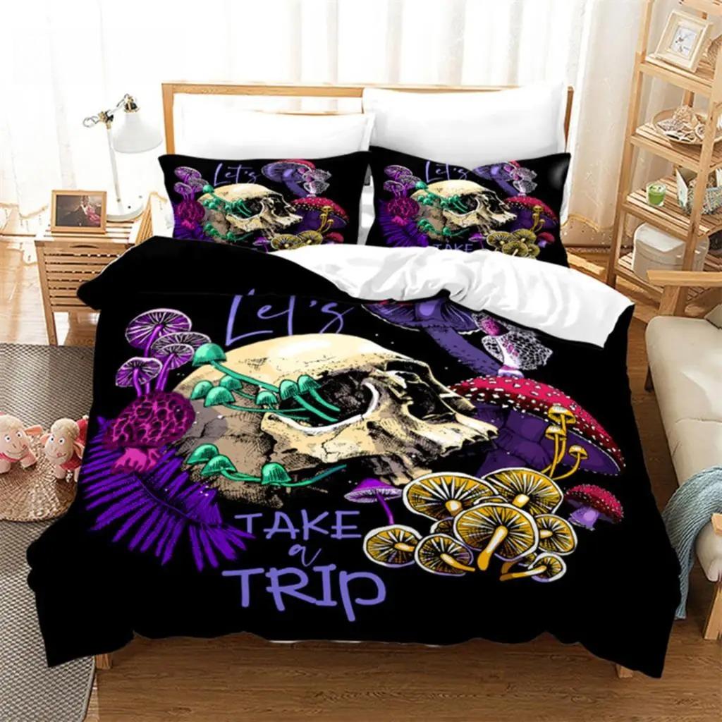 Mushroom Duvet Cover Colorful Cute Cartoon Bedding Set Twin Full King For Teen Boys Girl Kids Kawaii Botanical Plant Quilt Cover