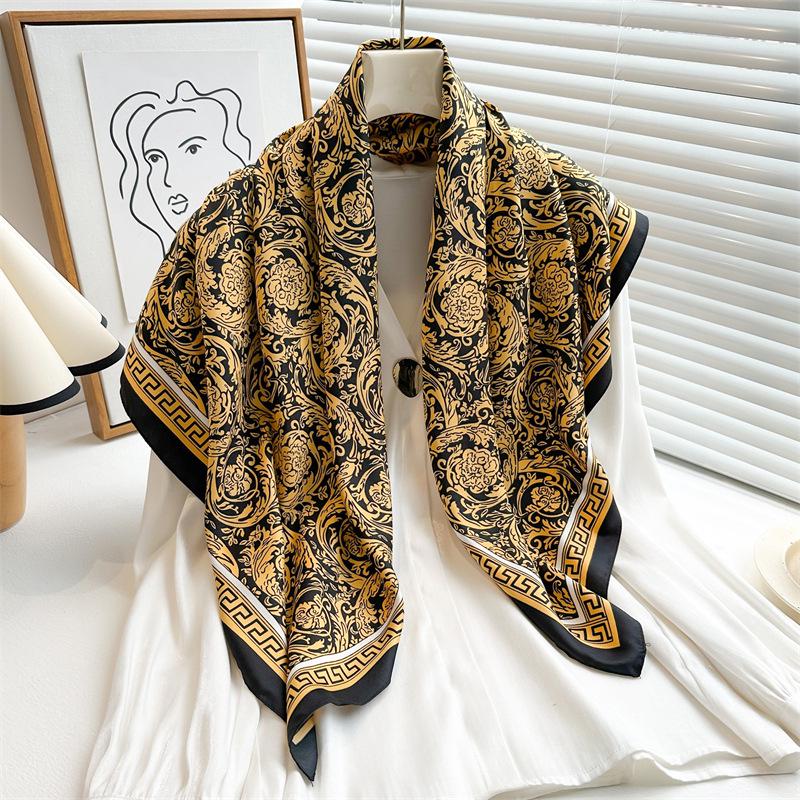 

Полосатый твиловый шелковый шарф: Большой квадратный платок и солнцезащитный дорожный головной платок - 90 см, идеально подходит для весны и осени 90x90cm