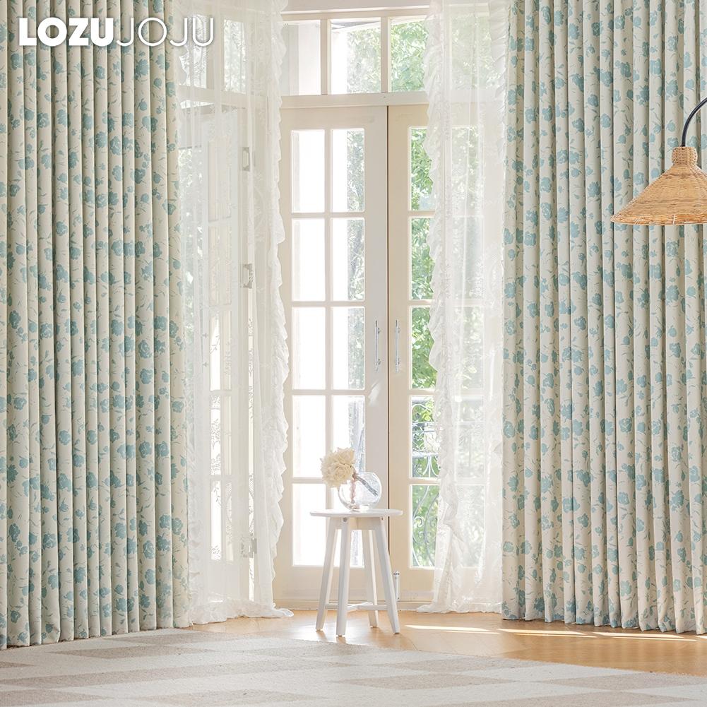 1 Stück 70-80% Verdunkelung Romantischer französischer Rosendruck Gerüschter Bequemer Vorhang für Schlafzimmer Wohnzimmer Wohnkultur LOZUJOJU