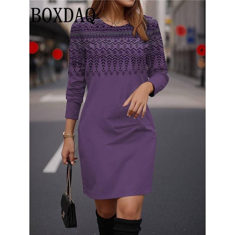 Women Casual Retro Short Dress Autumn Winter Long Sleeve Loose Flower Print Dresses Fashion Femme Vintage O-Neck Mini Dress