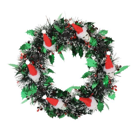 Yousheng Christmas Wreath Skull Wear Hat Figure Xmas Front Door Decor Indoor Outdoor Front Door Window Holiday Decoration