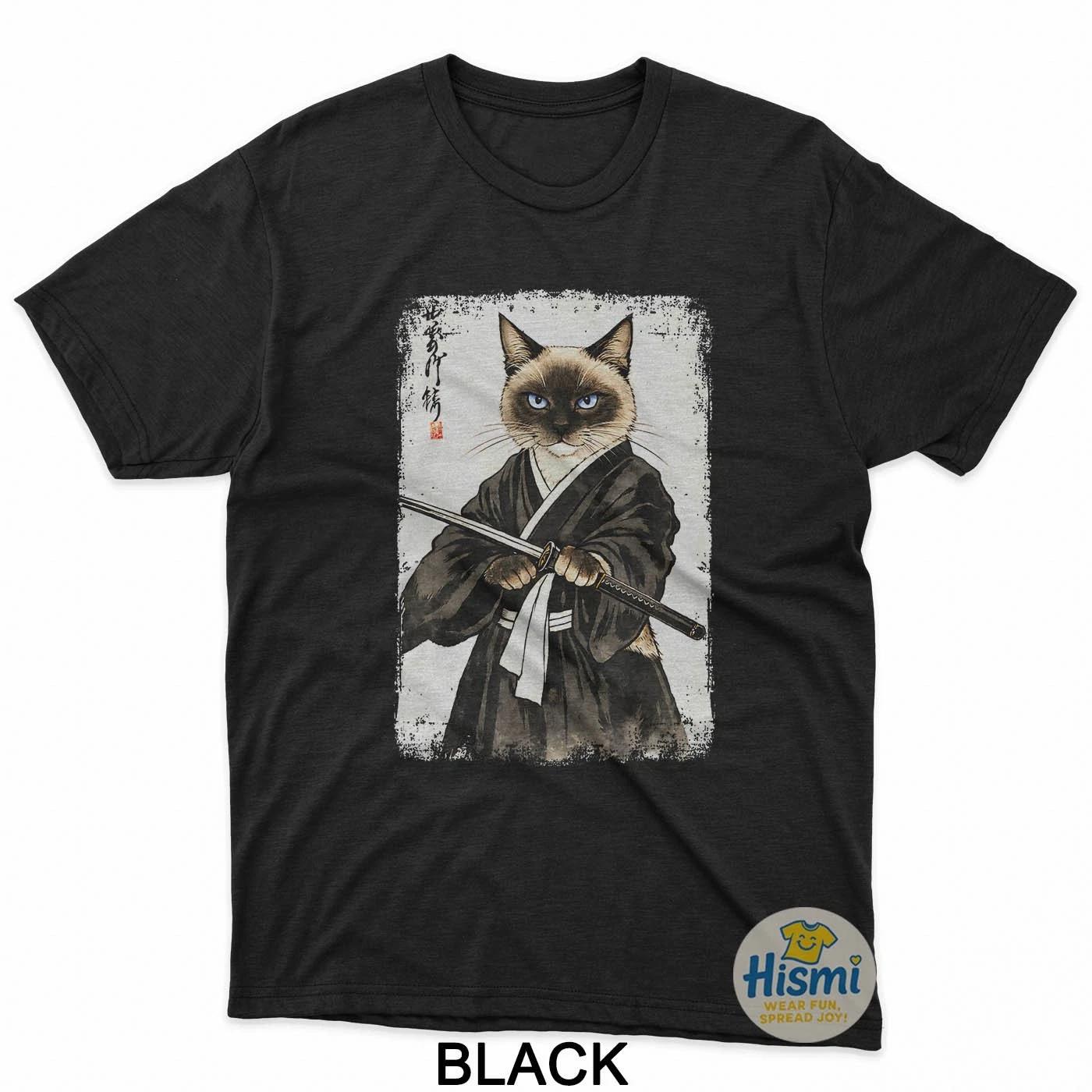 Siamese Cat Samurai Warrior Funny Japanese Art T-Shirt M