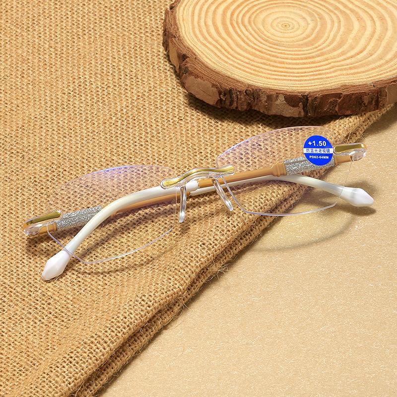 New Rimless Diamond Cutting Presbyopic Glasses Ladies Anti Blue Light Ultra Light Reading Glasses +1.0+1.5+2.0+2.5+3.0+3.5+4.0