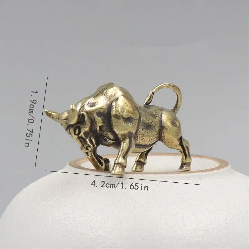 Vintage Brass Bull Keychain - Zodiac Animal Figurine, Copper Car Key Pendant & Home Decor Accessory