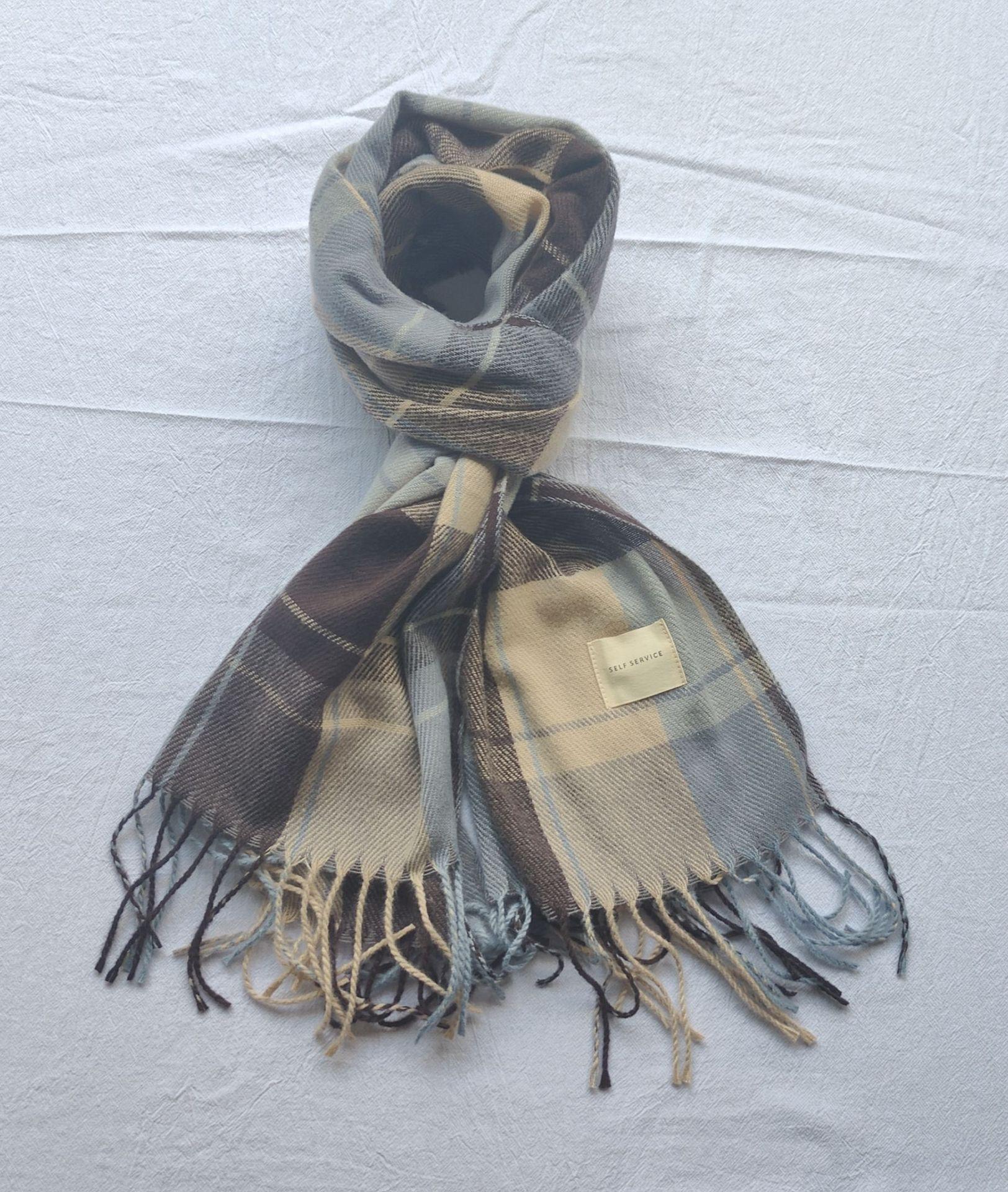 

Клетчатый шарф женский осенне-зимний платок двойного назначения, утолщенный теплый шарф-сумка, модный и универсальный large version синий