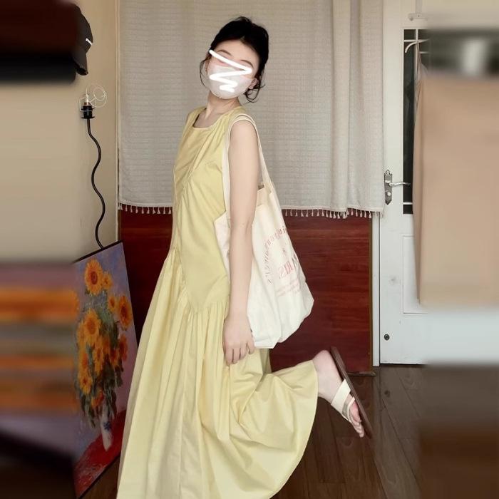 

[Original practice + inner lining] Vest dress light yellow women s clothing summer dopamine sweet age reduction a word S