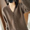 Women's Pure Wool Solid Color Cashmere Cardigan Sweater - V Neck Autumn/Winter Knitwear