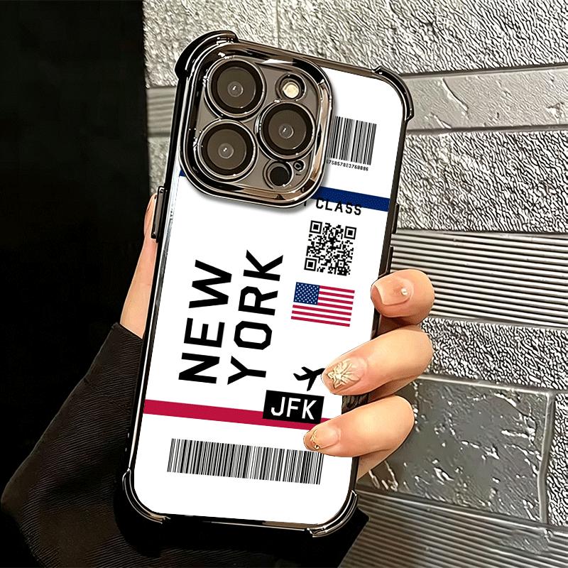 Travel Air Ticket Label Soft Phone Case For iPhone 15 16 17 Air 14 Pro Max 16E Plus 13 12 Mini Plating Anti-Fall Fundas
