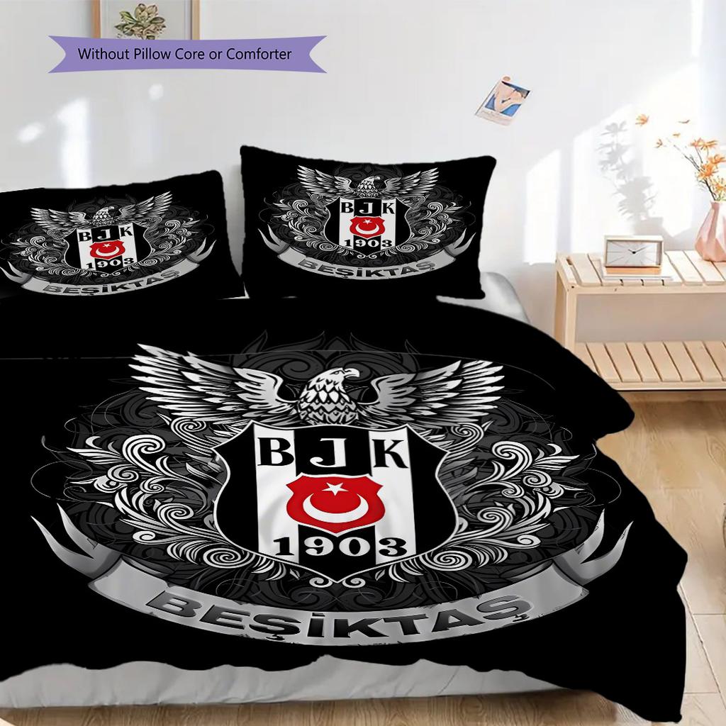 Besiktas logotyp Mönster Sängkläder Täcke Set Påslakan Örngott Heminredning Födelsedagspresent (1 * påslakan + 2 * örngott, utan kärna)