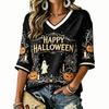 Women's Casual Halloween Printed V-Neck T-Shirt for Festive Occasions and Everyday Wear