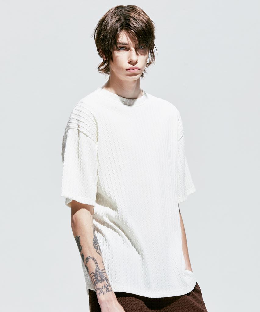 SSY Jacquard Knit Short Sleeve T-Shirt Ivory