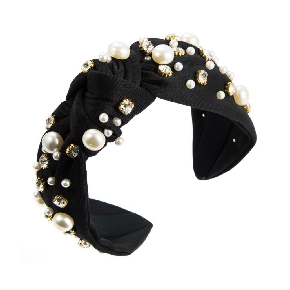 Nail Pearl Head Hoop Wide Edge Baroque Headband Temperament Rhinestone Pearl Hairband Adult