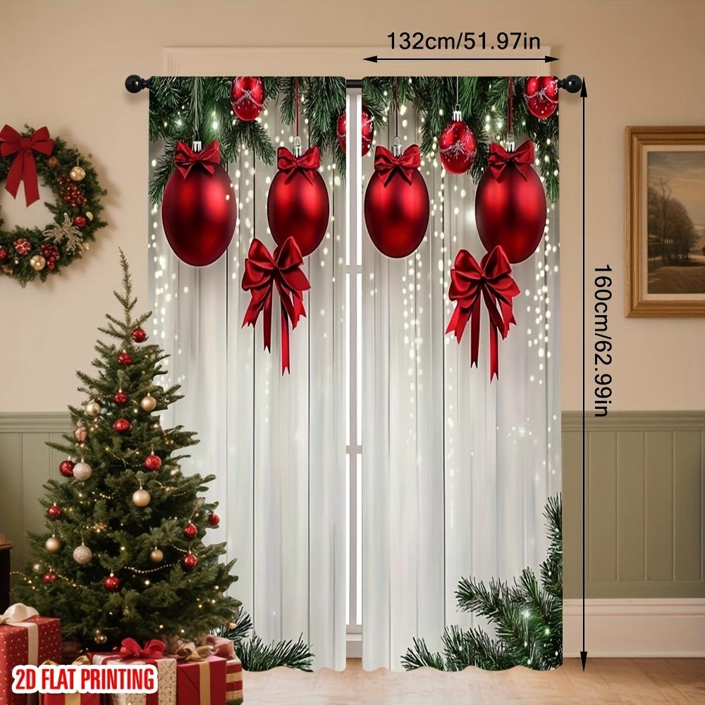 Christmas Red Green Curtains Flat Print Polyester Indoor Party Birthday Celebration Festive Decor Curtain Set Of 2 Made Washable