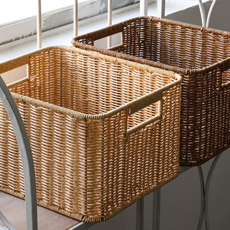 Rattan Basket Straw Storage Basket Japanese Hand-woven Baskets Large Capacity Wicker Baskets for Laundry Sundries Organizer