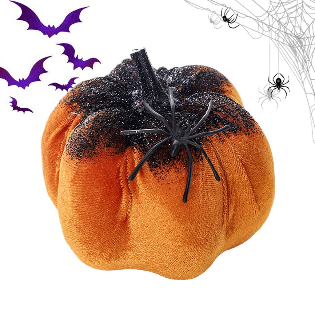 Glitter Pumpkin Decor Halloween Pumpkin Spider Decor 3D Figures Prop Velvet Decoration For Window Table Outside House Offices