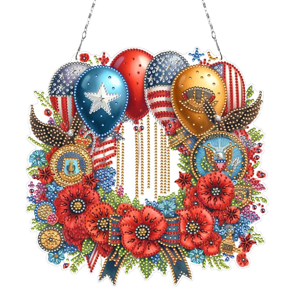 

US Independence Day Acrylic 5D DIY Diamond Painting Dots Pendant Rhinestone Diamond Art Window Pendants for Garden Window Decor