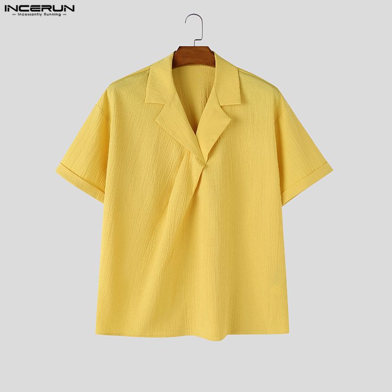 INCERUN Summer Tops Men V Neck Short Sleeve Casual Texture T-shirts