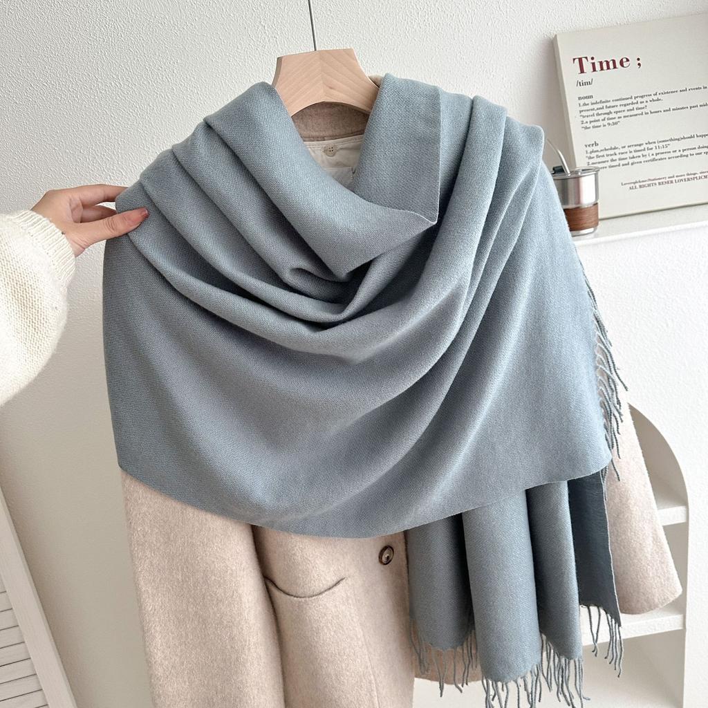 Classic Solid Tassel Scarf Men Women Fall Winter Imitation Cashmere Thick Versatile Shawl Causal Wrap Warm Muffler Male Female