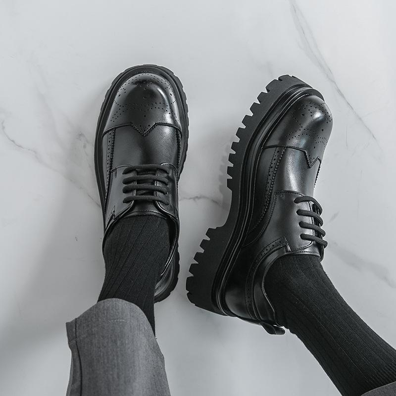Leather Shoes Platform Men's Shoes Engraved British Brock Shoes Groom Wedding Shoes Korean Version Business Casual Big Head Leather Shoes