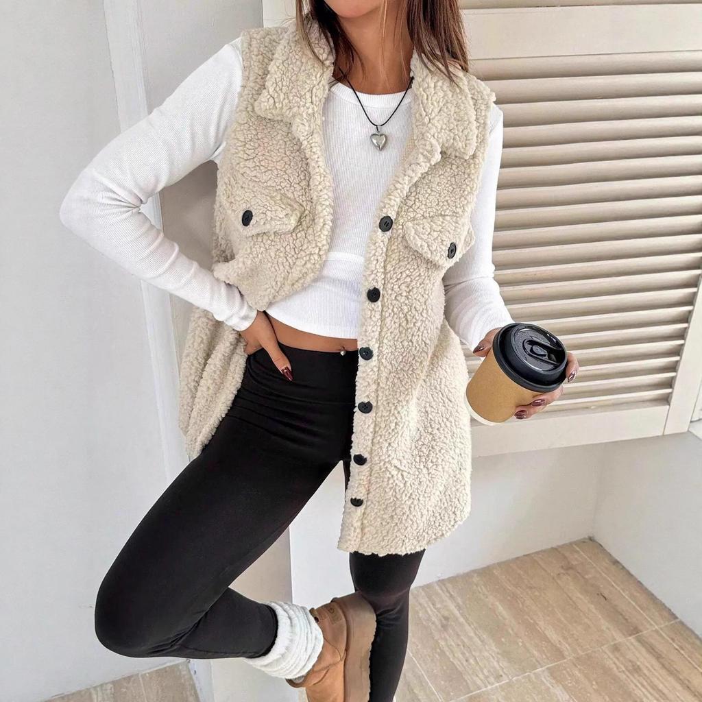 Autumn Winter Lamb Wool Vest Women Sleeveless Coat Female Waistcoat Warm Outwear