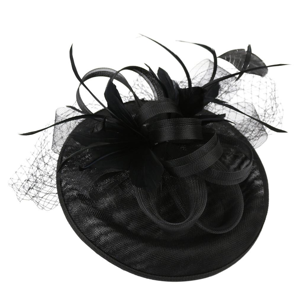 

Women s Elegant Hat Strap Flower Feather Party Hat Hair Clip Headband Accessory чорний