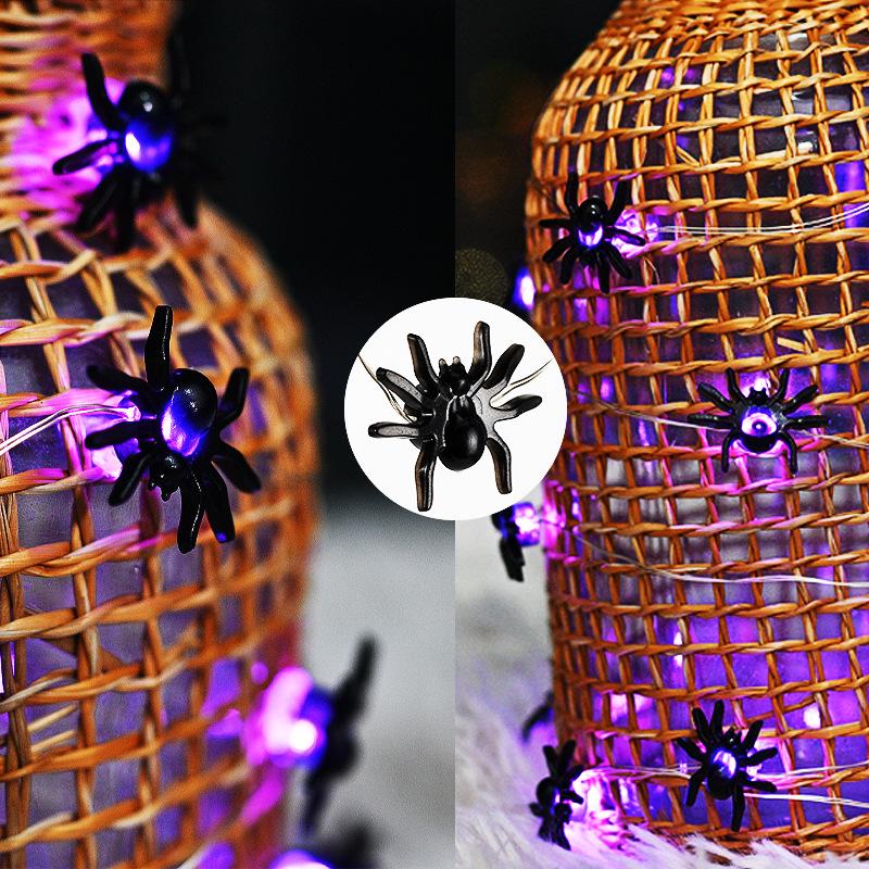 1PACK LED Purple Spider Light String Halloween Battery Box Theme Props Decoration Lights
