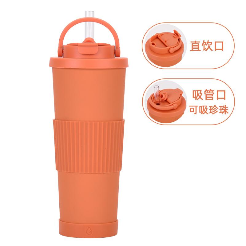 830Ml Large-Capacity Thermos Cup, Convenient Handle, One Cover, Double Drink Belt, Waist Cover, Water Cup, Large Hole Straw, Water Cup