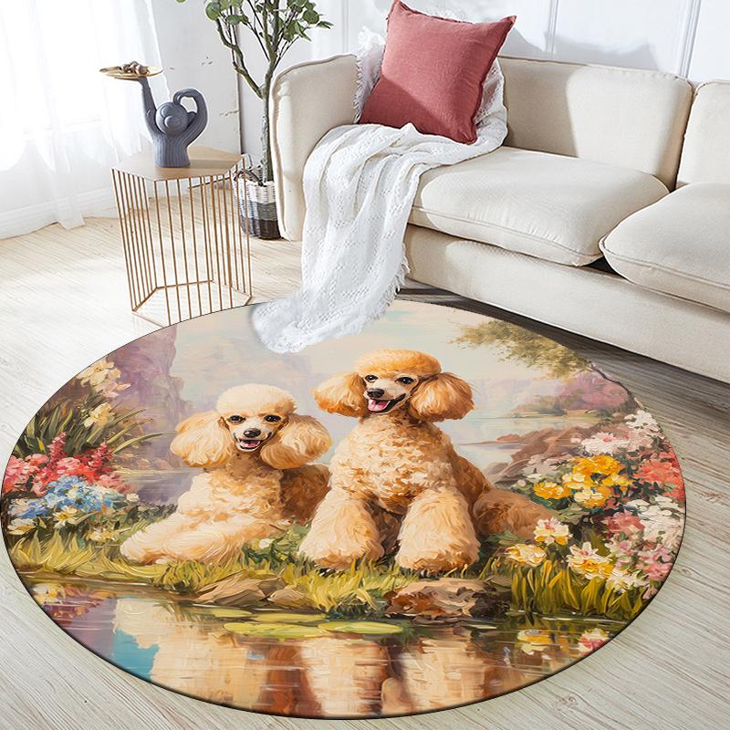 Beautiful Poodle pattern round rug,Carpet Rug for Living Room Bedroom  Playroom ,Non-slip Floor Mat,Holiday Gifts and Birthday Gifts.