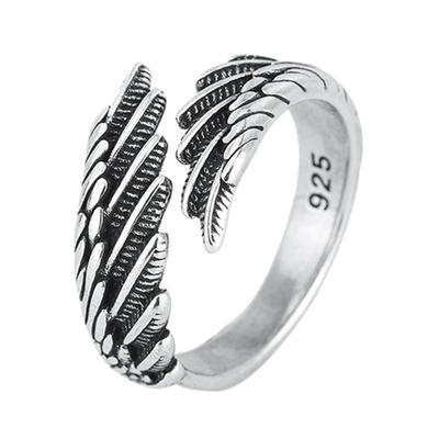 Silver Plated Feather Thumb Ring Adjustable Open Rings Birthday Christmas Gifts for Women Men Exquisite Jewelry Gift