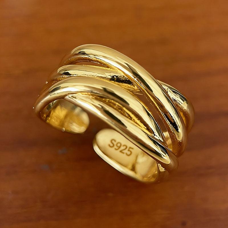 BF CLUB 925 Sterling Rings for Women Simple Geometric Handmade Irregular Retro Gold Narrow Ring Allergy For Birthday Gift