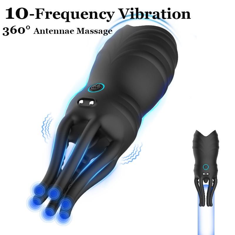 2-in-1 Male Masturbator Equipment - Penis Delay Trainer Exerciser Glans Stimulator Massager Mens Vibrator Adult Sex Toy for Men