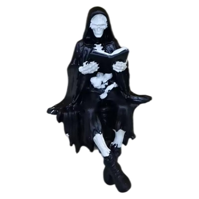 Open Book Reading Figurine Resin Shelf Sitter for Bookshelf Display, Dark Fantasy Statue for Desk Placement and Library Use