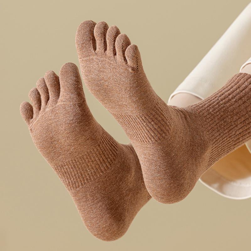 Meias de Dedos Femininas Antibacterianas de Alta Elasticidade Color-Spun até Meia Panturrilha com Costura Sem Osso