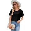 Round Neck Cotton Linen Shirt Women's Short Sleeved Blouse Loose Solid Color Breathable Top