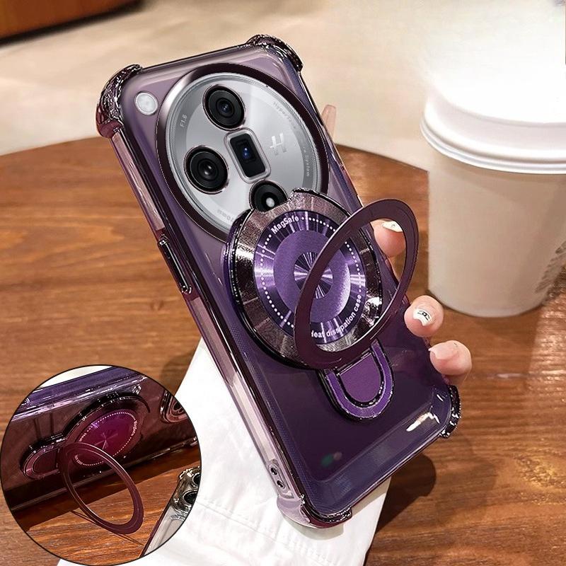 

Shockproof Plating Magnetic Bracket Case for OPPO Find X8 Pro X8S Plus X7 Ultra Silicone Cover Oppo Find X8 Ultra фіолетовий
