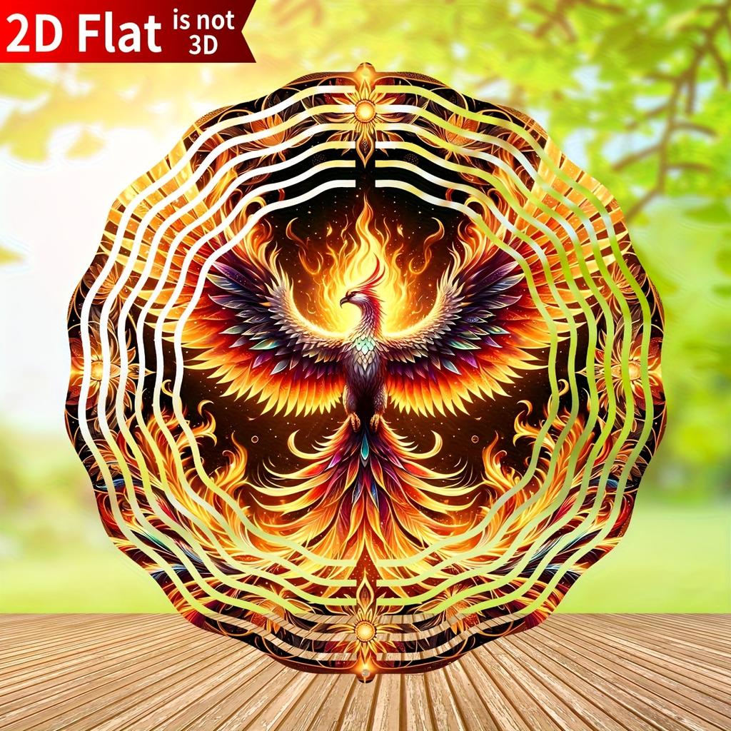 Phoenix Wind Spinner. 10-inch Double-sided Metal Garden Decor for Yard, Porch or Door.