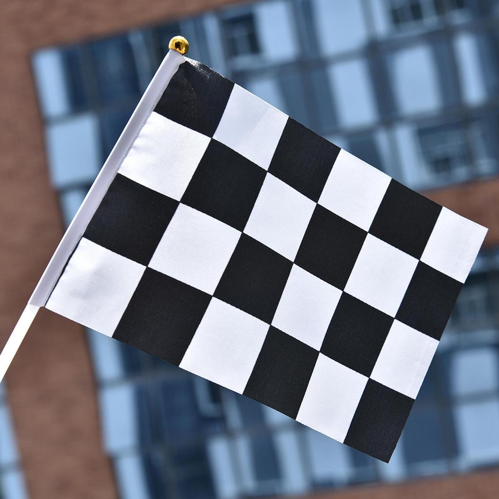 10Pcs Checkered Racing Polyester Flags with Stick Black and White Hand Flag