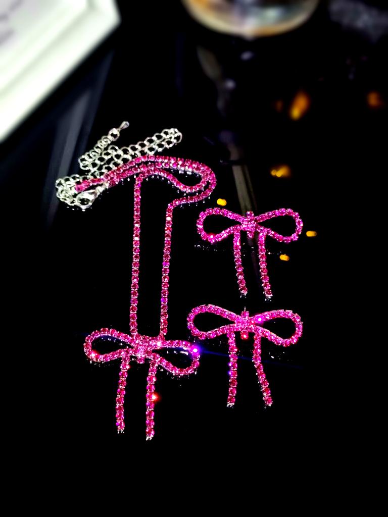 Beliebtes glänzendes Strass-Schleifen-Halsketten-Ohrring-Set, zweiteiliges Set Laufsteg-Wettbewerbsartikel Ohrringe
