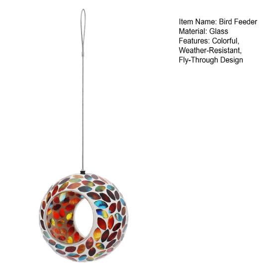 Colorful Glass Bird Feeder Fly Through Round Bird Feeder Outside Hanging Feeder to Attract Wild Birds for Garden Yard Deck Patio Decor