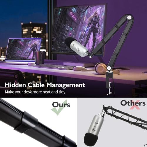 For Blue Yeti Microphone Arm - Heavy-Duty Microphone Stand with Wind-Reducing Mic Foam Cover, Adjustable Weighted Metal Boom Arm, and 3/8" to 5/8" Ada