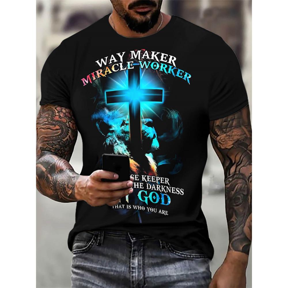 Christian Mens Clothing T Shirts Oversized T Shirt Gothic Jesus Christ Cross 3D Print O-Neck Tops Vintage Hip Hop Short Sleeve