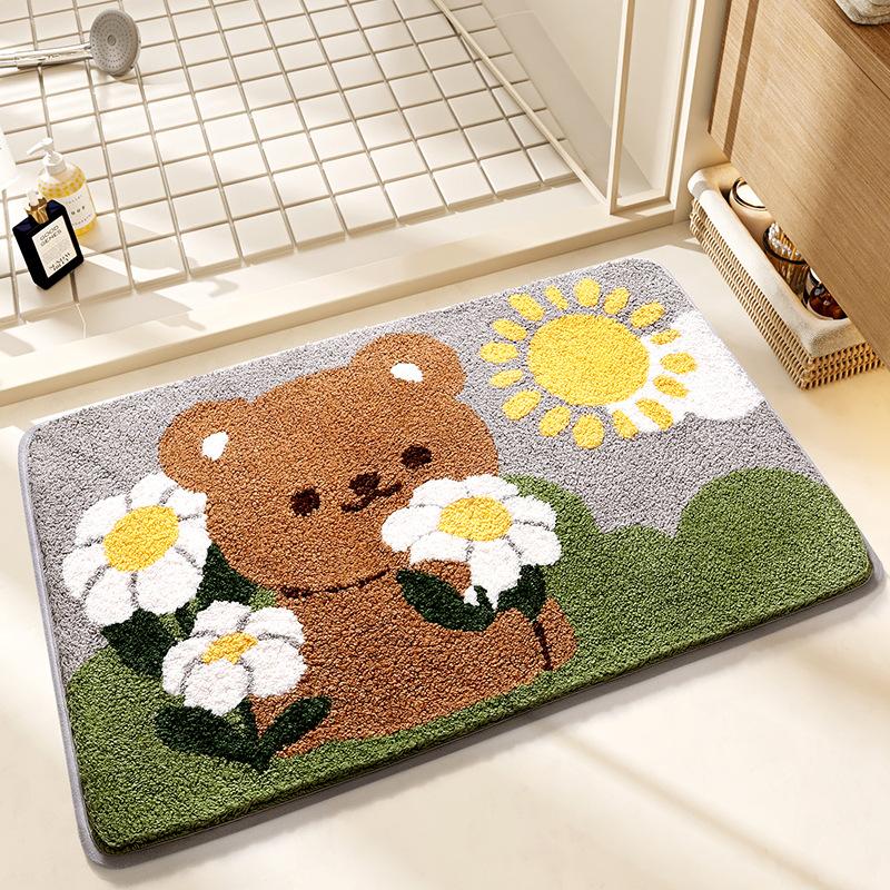 New Cartoon Bathroom Floor Mat with Strong Water Absorption, Household Flocking, Toilet Floor Mat, Living Room, Bedroom Door Mat