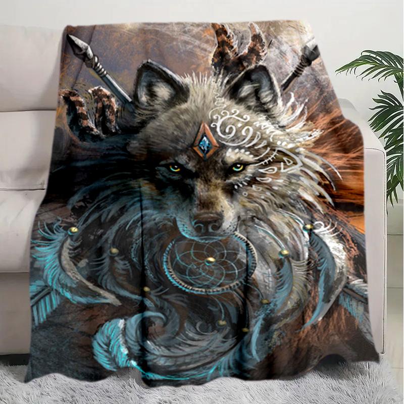 1PC Wolf Elements printed blanket, all season lightweight home office outdoor nap multifunctional blanket A8