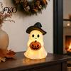 LED Pumpkin Decor Halloween Ghost Figurine, Cute Resin Holding Spooky Table Centerpiece Statue for Desk Tabletop Indoor Home Safe Flameless