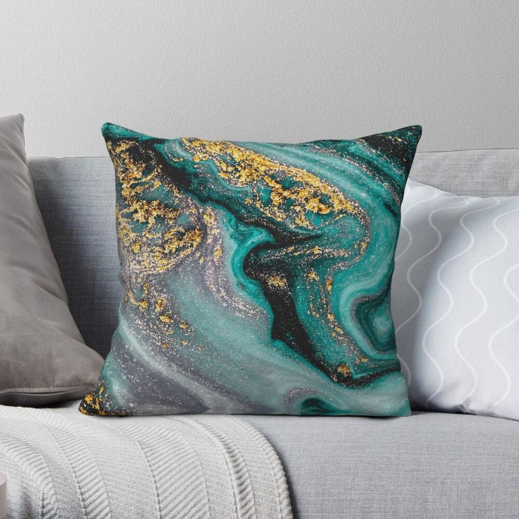 Turquoise Gold Modern Marble Square Pillowcase Polyester Linen Velvet Zip Throw Pillow Case Home Cushion Cover Wholesale