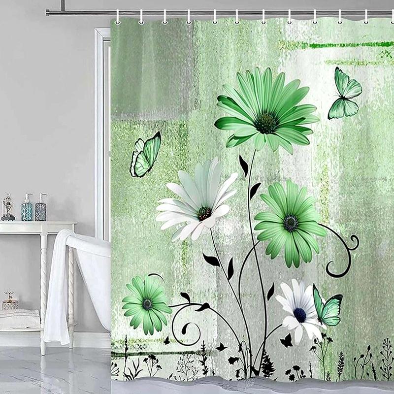1Pc Bathroom Set DIY Polyester Waterproof 200x180CM Thickening Shower Curtain With Hooks Daisy Flower