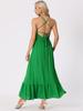 Allegra K Women's Solid Smock Halter Neck Backless Sleeveless Summer Maxi Dress, Green, Size S
