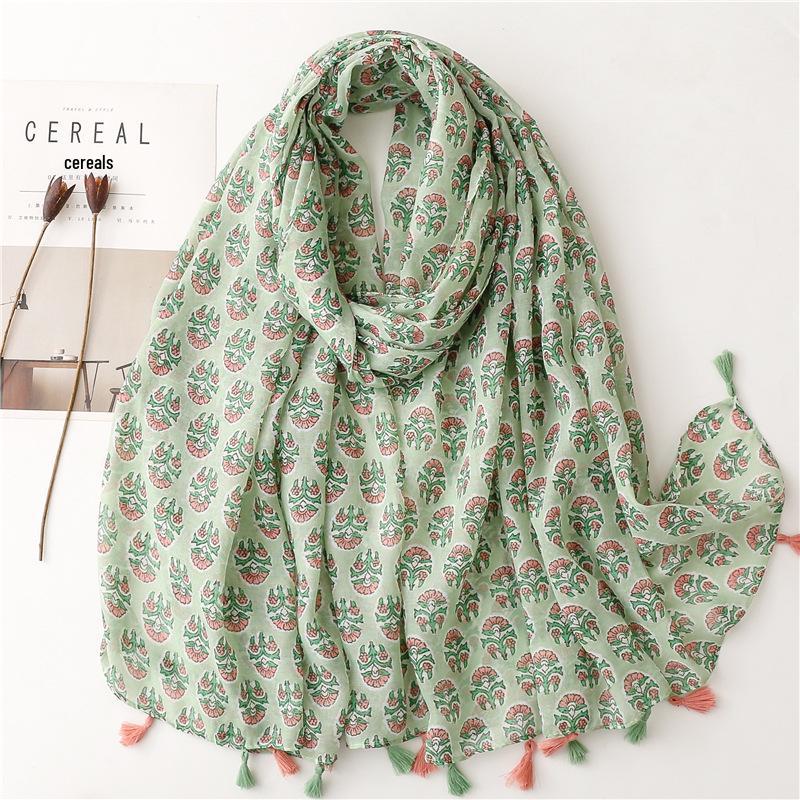 2023 Spring/Summer Sweet Style Cartoon Cherry Cotton Linen Scarf for Women