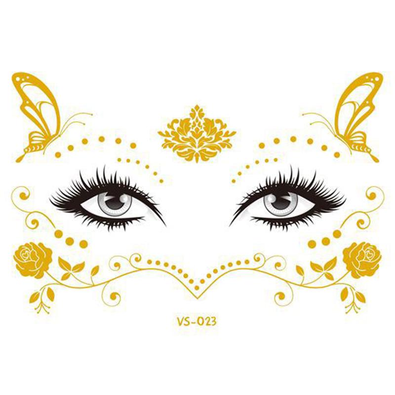 Pegatinas de purpurina para tatuajes faciales, tatuajes temporales metálicos dorados, calcomanías de maquillaje impermeables para chicas, fiestas, festivales de música