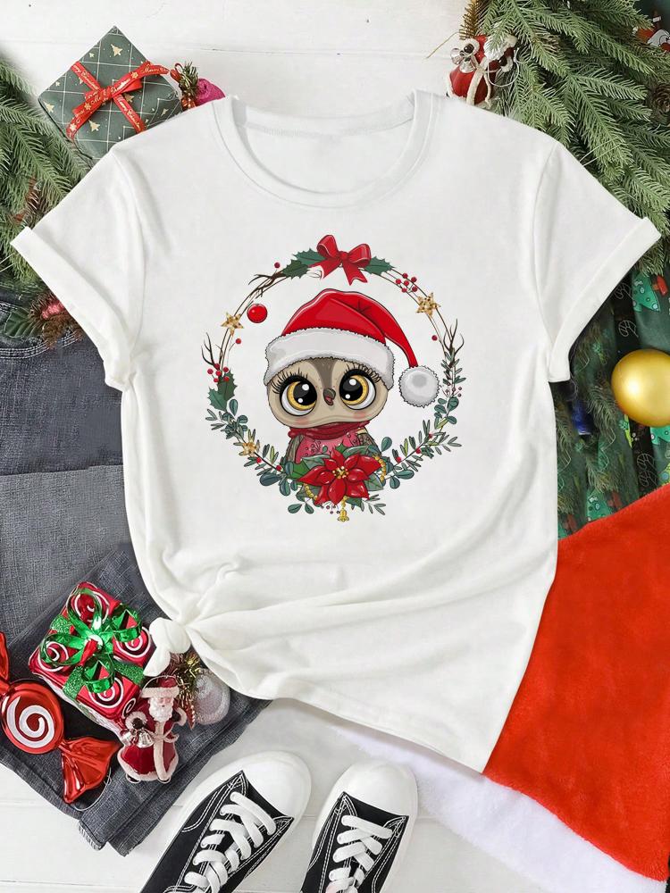 Funny Christmas Animal Owl Penguin Print Women T Shirt Short Sleeve O Neck Women Tshirt Ladies Tee Shirt Top Clothes Camisetas